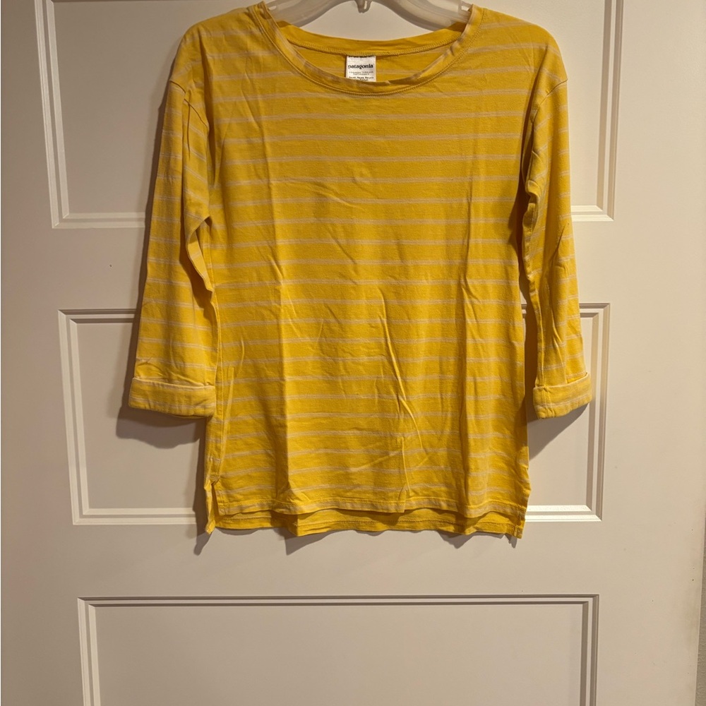 Patagonia Yellow and White Striped Tee